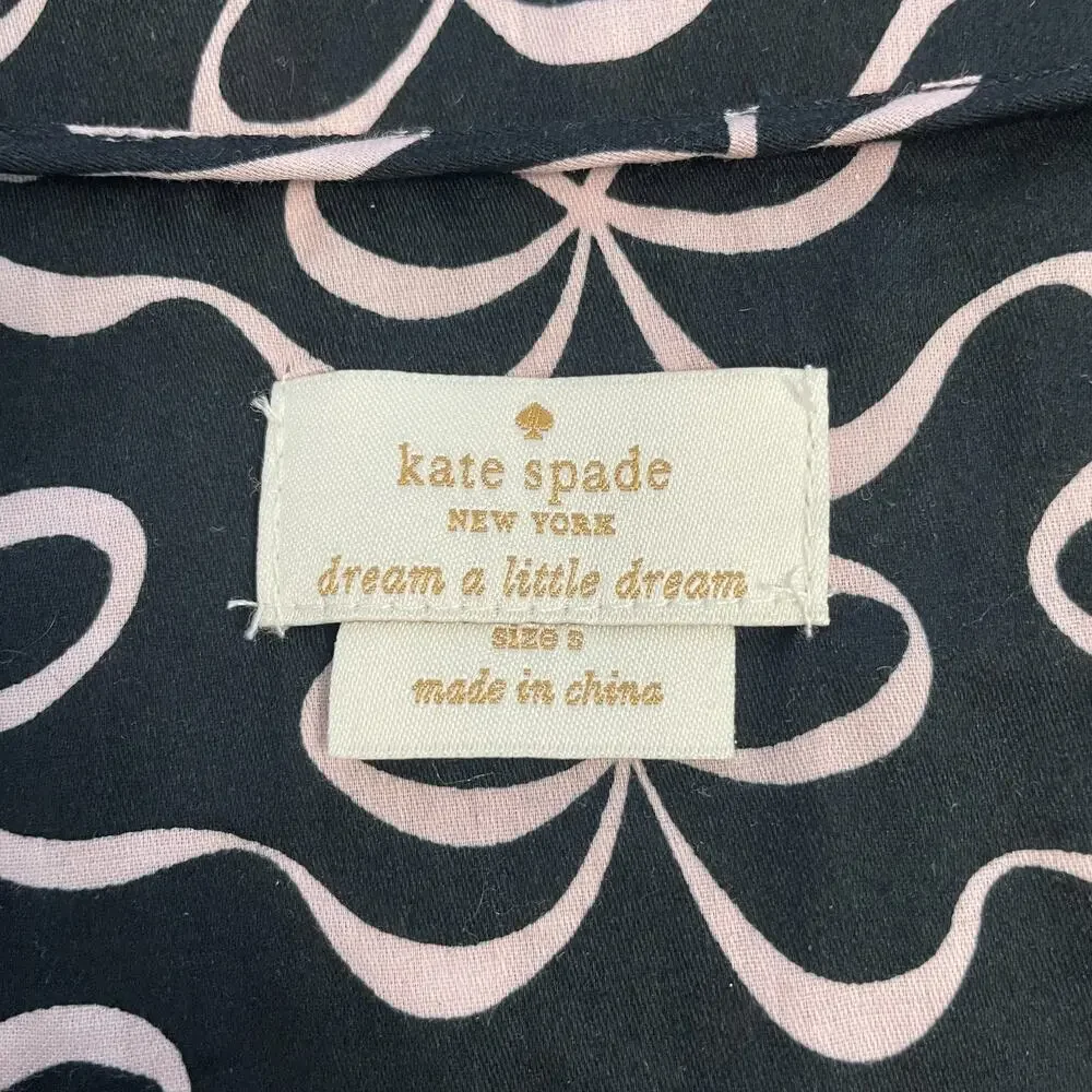 Kate Spade Mini Babydoll Dress Sz Small Black Pink Bow Ribbon Coquette Feminine